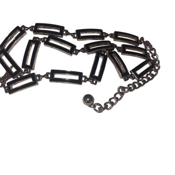 Vintage Womens Belt One Size Silver Enamel Rectangular Chain - Picture 2 of 13